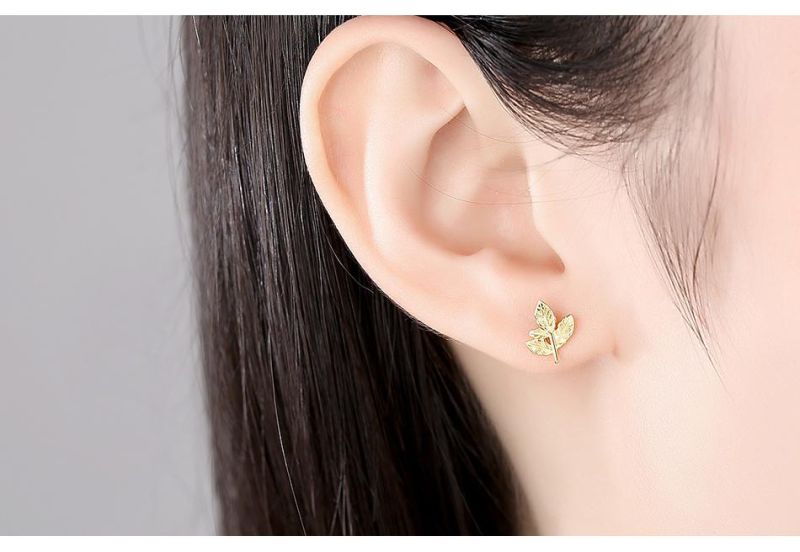 Cute Leaves Shape Mixed Gold Plated Tiny Stud Earrings