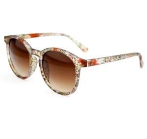 Cat Eye Flower Print Fashion Sunglass with Round Lens (14306)