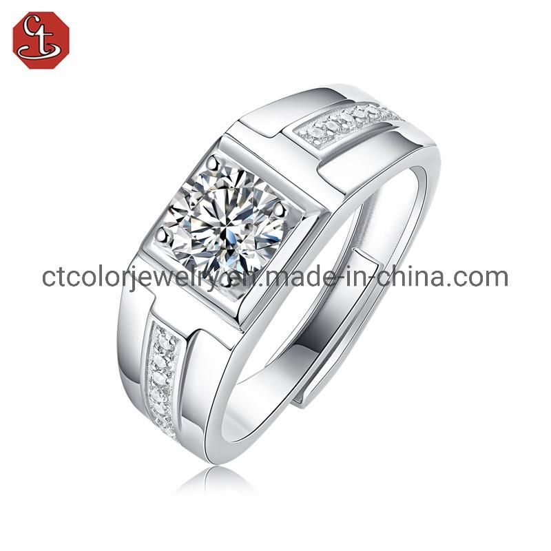 1 Carat Moissanite diamond fashion men′s jewelry sterling silver ring for man