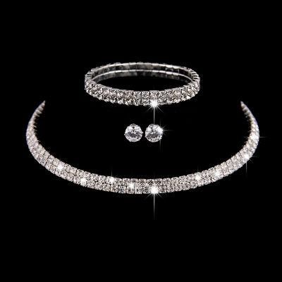 Rhinestone Wedding Necklace Earrings Bracelet Circle Crystal Bridal Jewelry Sets