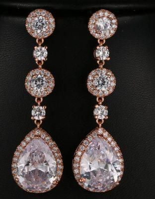 Pearl CZ Earring, Wedding Pearl Earring Jewelry, Bridal Pearl Earring. Rose Gold Earring