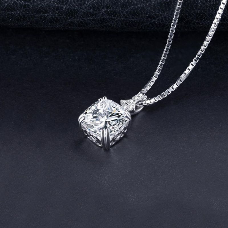 Vintage Jewellery Cushion Cut Cubic Zirconia Pendant 925 Sterling Silver Jewelry