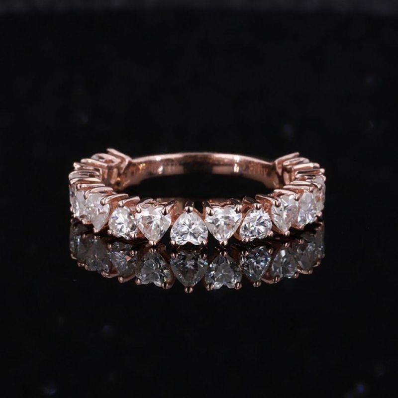 3/4 Eternity Moissanite Women Ring Heart Shape Jewelry Rose Color Band Rings