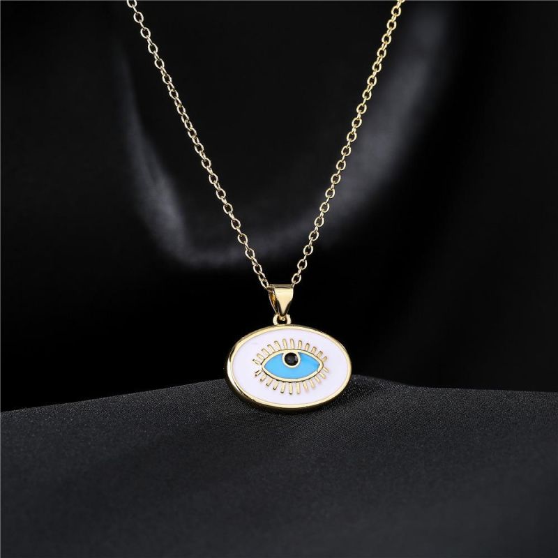 Fashion Blue and White Demons Brass Gold Plated Enamal Necklace