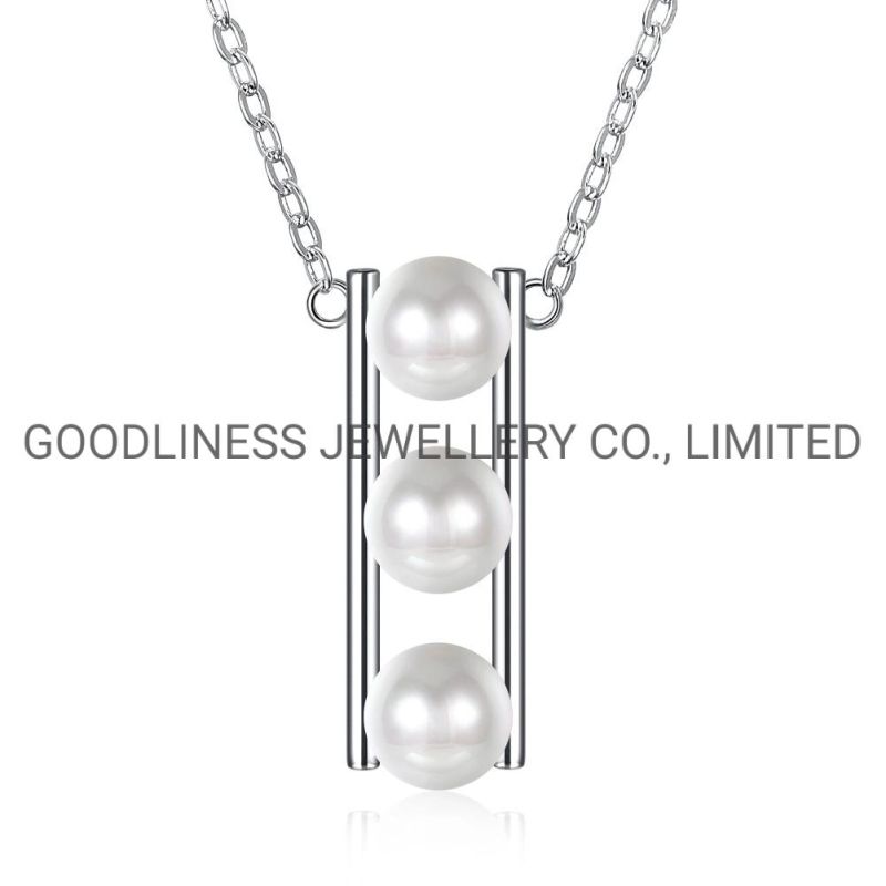 Elegant 925 Sterling Silver Jewelry Women Pearl Pendant Necklace