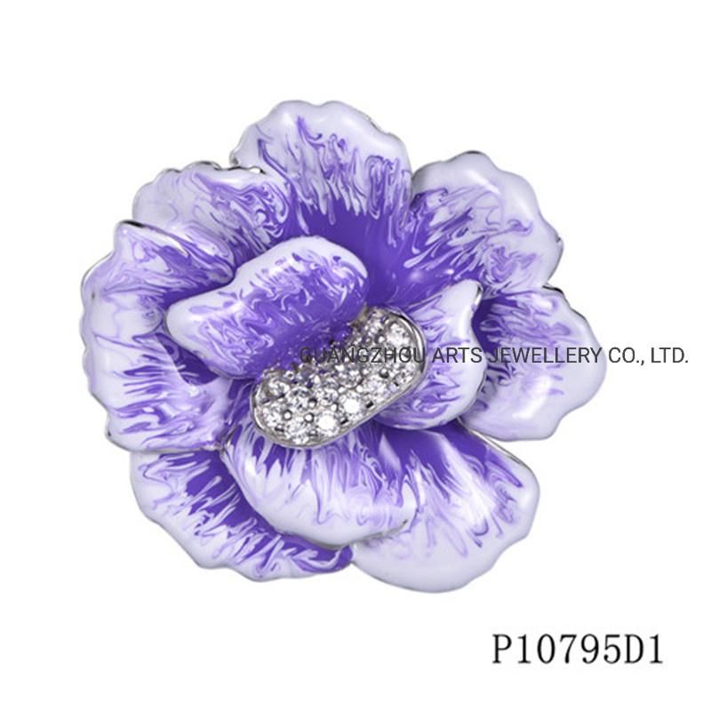 Wholesale 925 Sterling Silver Delicate Enamel Painted Flower with Czs Pendant