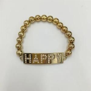 Simple Alloy Beads Bracelet with Glass Stone Words Pattern Bracelet