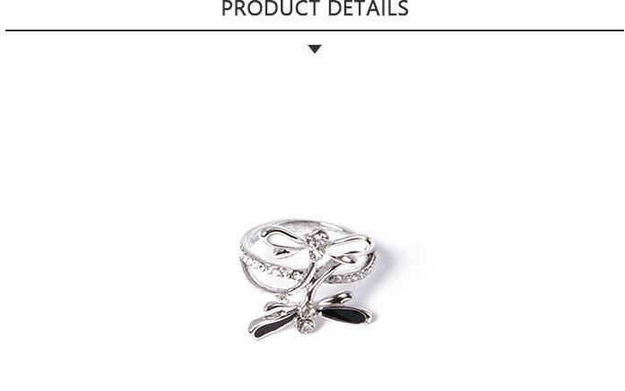 Reasonable Fashion Jewelry Double Dragonfly Silver Ring with Rhinestone