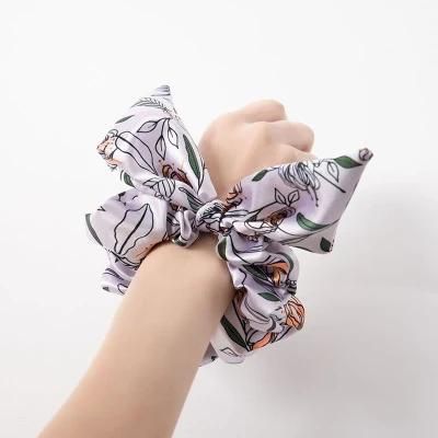 Factory Custom Designer Printed Satin Large Hair Scrunchies with Logo