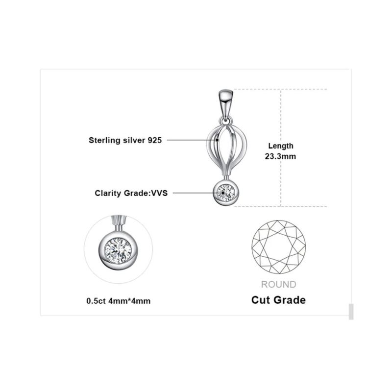 Global Travel Air Balloon Dangle Cubic Zirconia Necklace Pendant 925 Sterling Silver Jewelry
