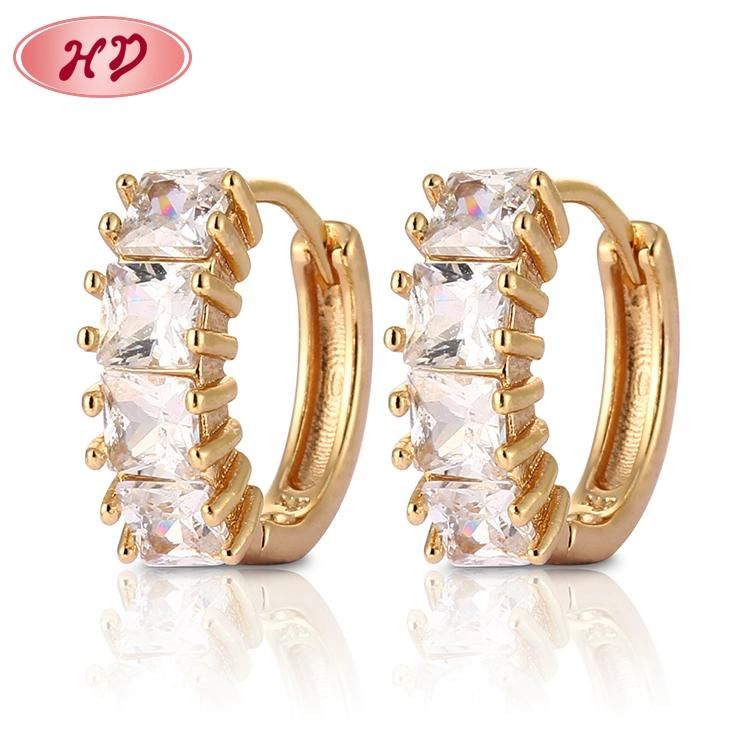 Dubai Latest Flower Shaped Rose Gold Plated Crystal Hoop Earrings for Wedding