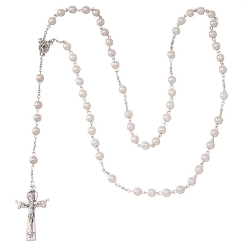Stainless Steel Gold and Silver Color Beaded Christian Necklace with Jesus Pendant for Souvenir Gift