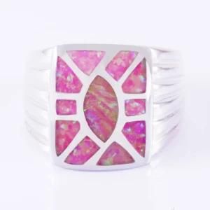 Hot Selling 925 Silver Lab Pink Fire Men Opal Ring