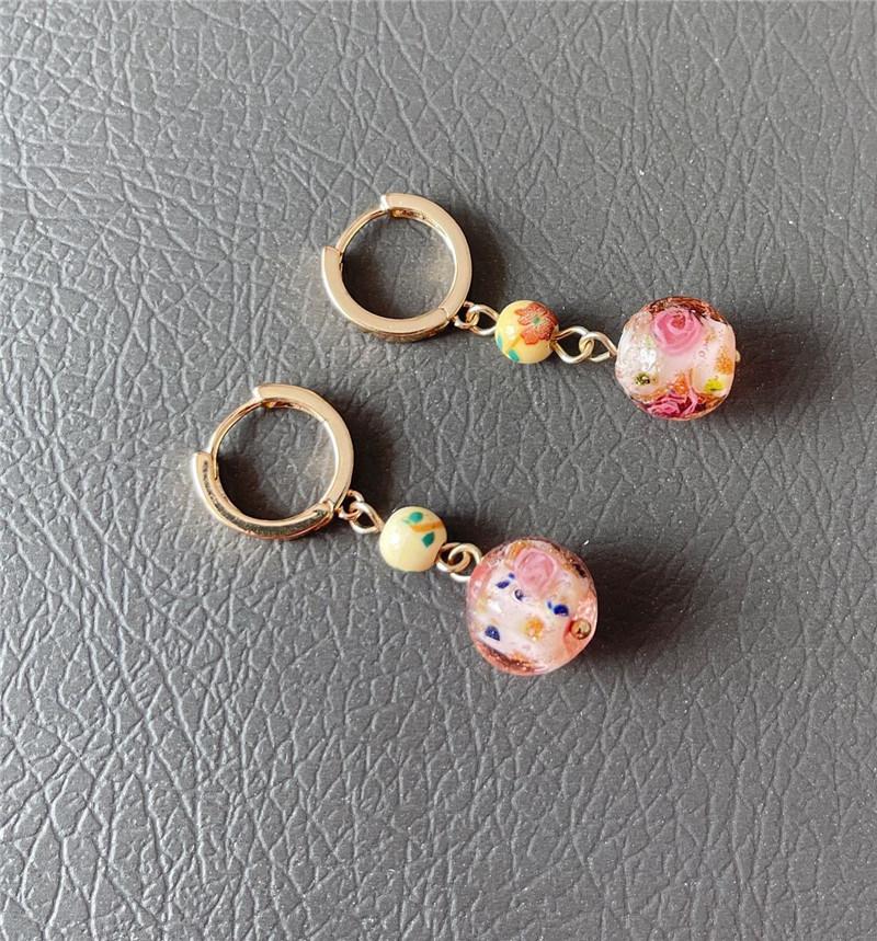 Fashion Jewelry Gold Plated Mini Small Hoop Huggie Blue Pink Rose Yellow Ceramics Drop Earrings for Women Female Girls or Gifts