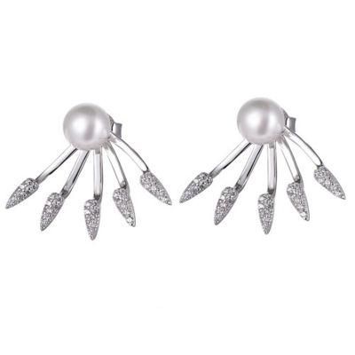 925 Silver Ladies&prime; Fashion Jacket Earring with Pearl