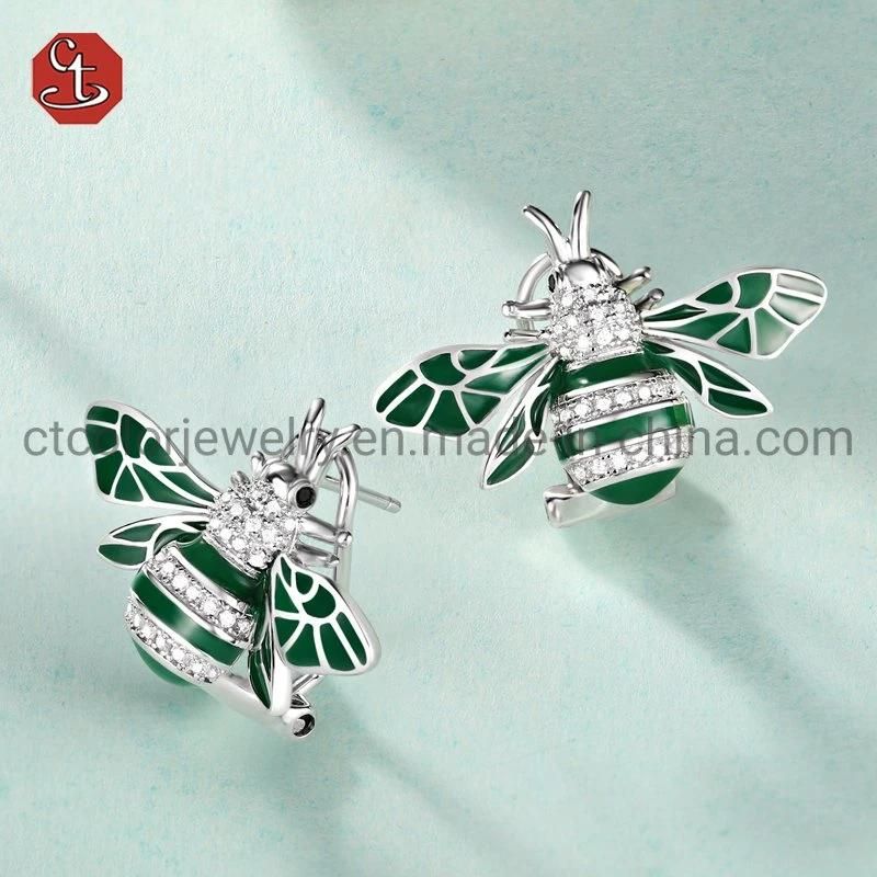 Fashion Jewelry Enamel Bee Earring Omega 925 Silver Earrings for Women Girls