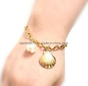 Metal Seashell Scallop Pearl Charm Gold Plated Bracelet Fashion Jewelry