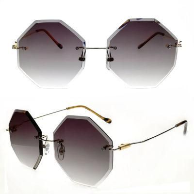 Rimless Polygon Frame Mixed Material Sunglasses