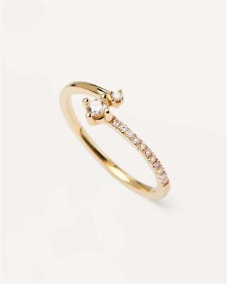 Custom Wedding Brass Diamonds and Yellow 18K Gold Plated Swing Ring for Engagement or Party