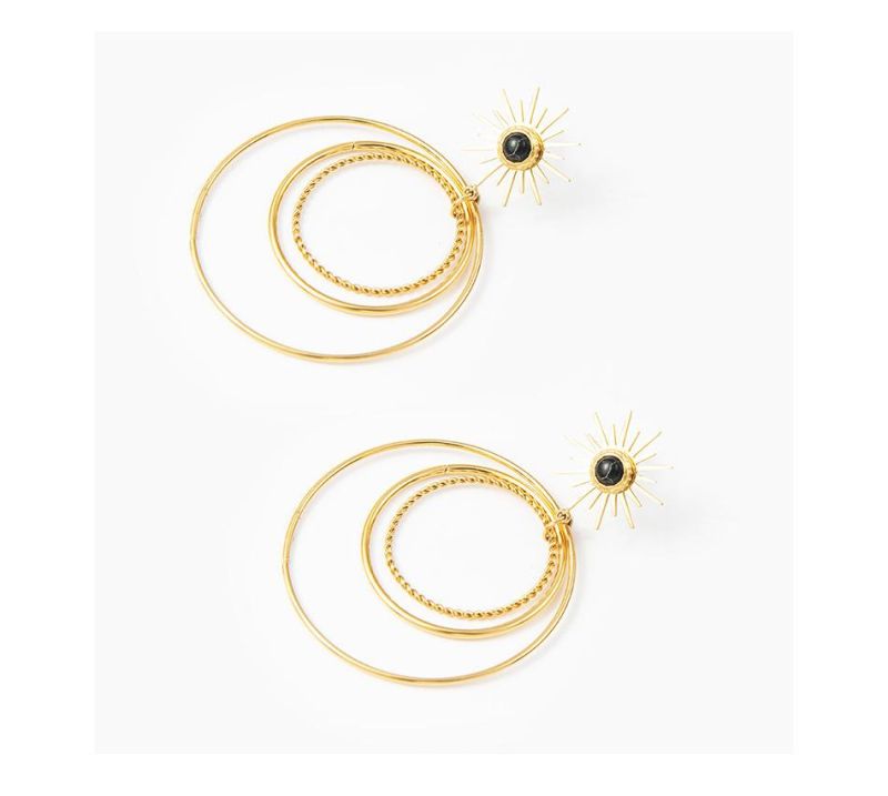 Stainless Steel Jewelry Triple Circles with Natural Stones Earrings