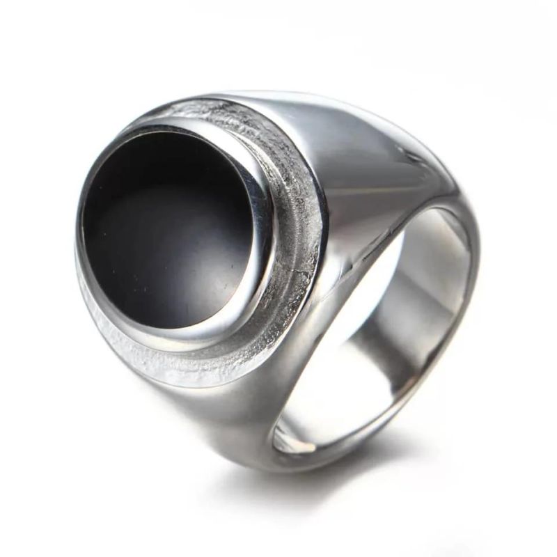 Creative Rings Wholesale Black Agate Ring Steel Color Men′ S Rings