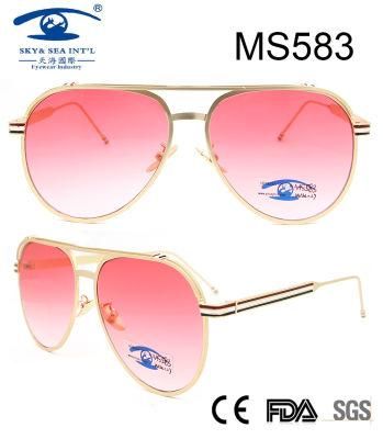 Hot Selling Classical Double Bridge Women Metal Sunglasses (MS583)