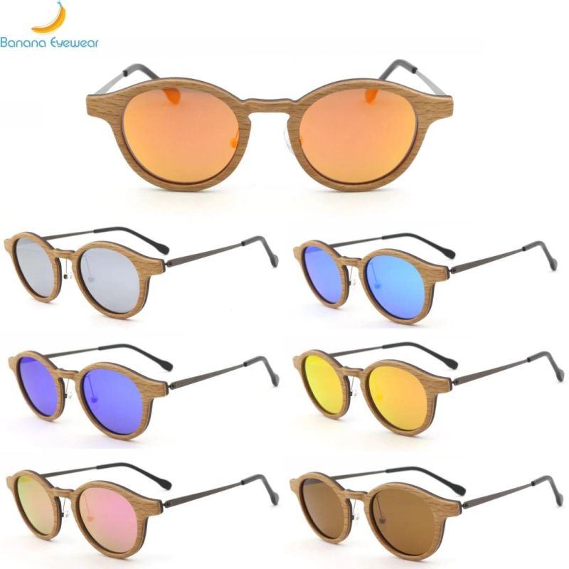 Fashion Double Color High Quality Wooden Sunglasses with Metal Temple