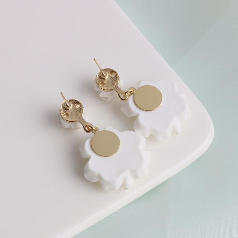 New S925 Silver Needle Flower Resin Acrylic Earrings Women