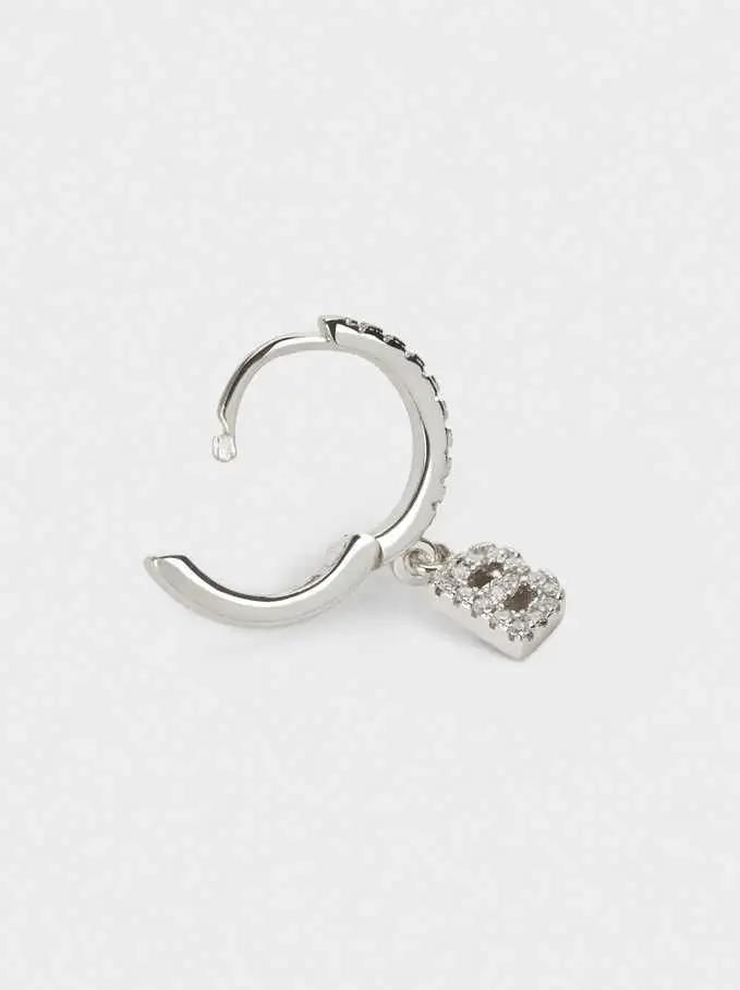 Wholesale 26 English Letter 925 Sterling Silver and Zirconia Short Hoop Earrings with Initial