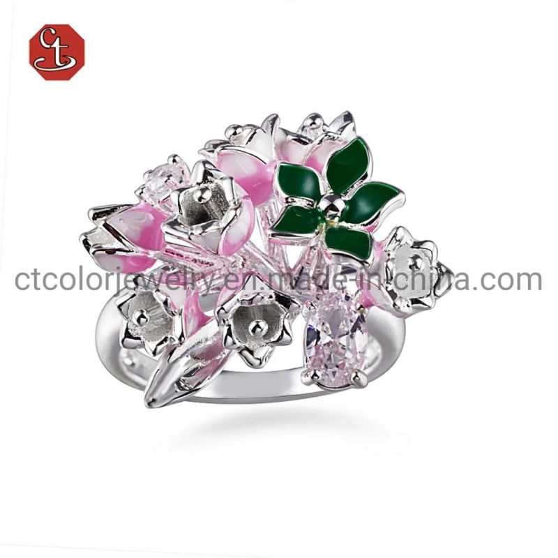 S925 Silver Jewelry Ring with Enamel Flower Rings