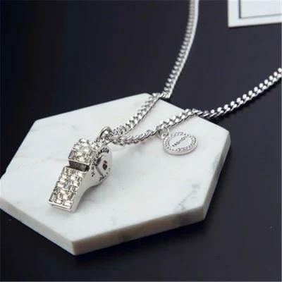 Crystal Glamour Whistle Pendant Necklace Sweater Chain