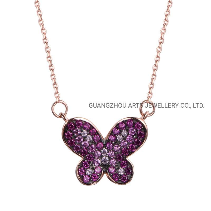 Pave Setting Butterfly Silver Pendant Necklace