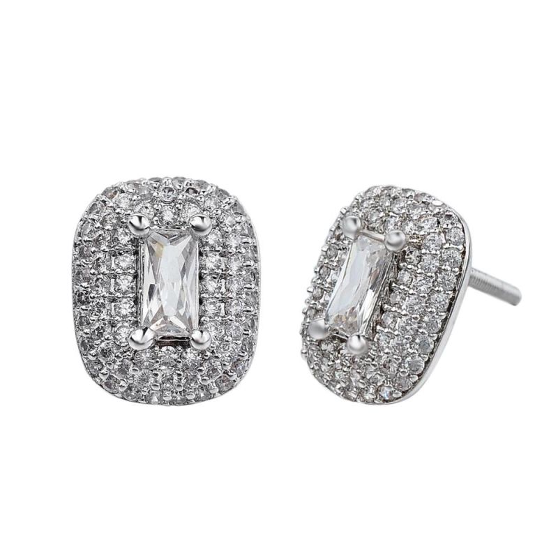 Square 925 Silver Inlaid Zircon Hip Hop Earrings