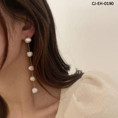 Pearl Tassel Earrings New Style Long Style Stylish Drop Fashion Exaggerated Round Face Earrings Female