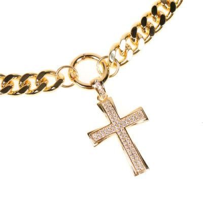 Wholesale Copper Jewelry Gold Crystal Cross Pendant Necklace