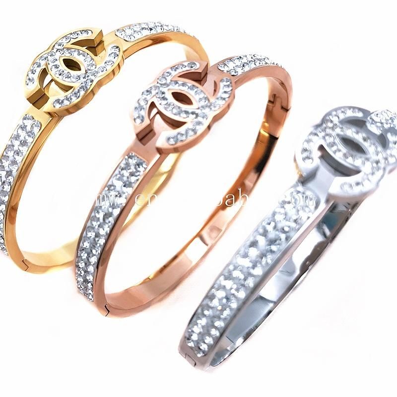 Ladies Women Crystal CZ Cubic Zirconia Bracelet Stainless Steel Jewelry Bangle