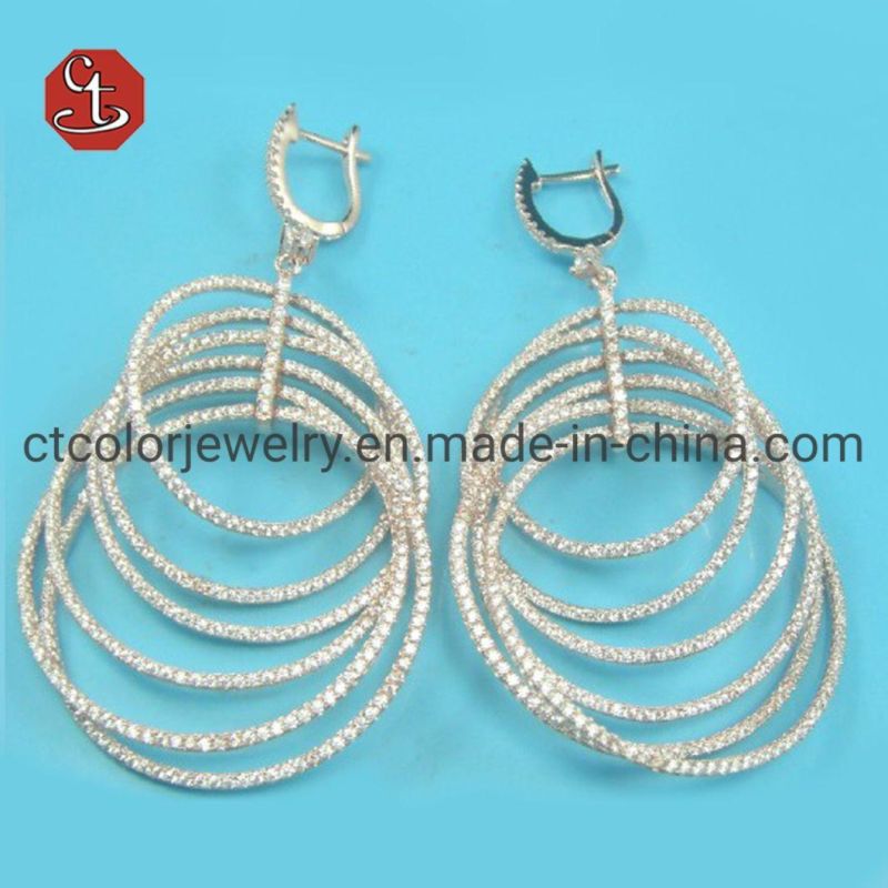 Exaggerated Fashion Ladies Earrings Circle Cubic Zircon 925 Silver Earrings