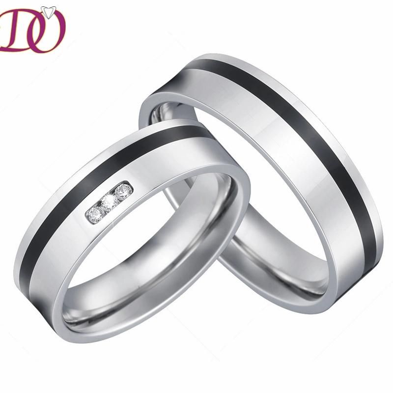 Black Enamel Surgical Steel Rings Pair Hot Sale Top Quality Love Rings