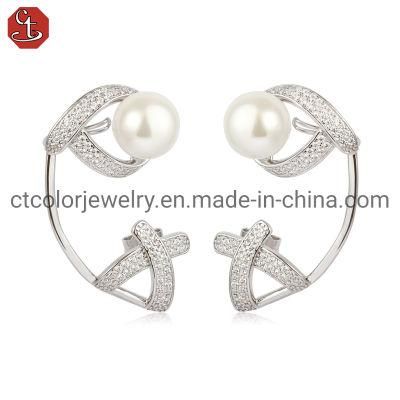 925 Sterling Silver Jewellery Pearls CZ Ear clip Earring