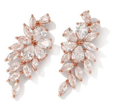 Bridal Elegant CZ Earring Necklace Jewelry, Wedding CZ Earring, Rose Gold Earring