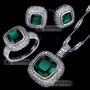 Princess Cut Emerald Silver Jewelry Set