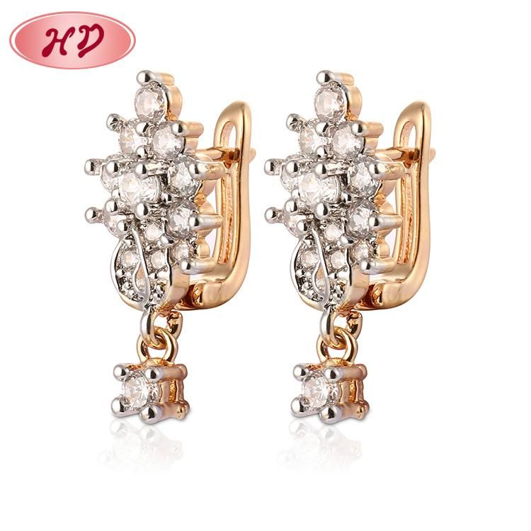 Women Fashion Costume Imitation Jewelry 14K 18K Gold Plated CZ Pearl Hoop Huggie Earring