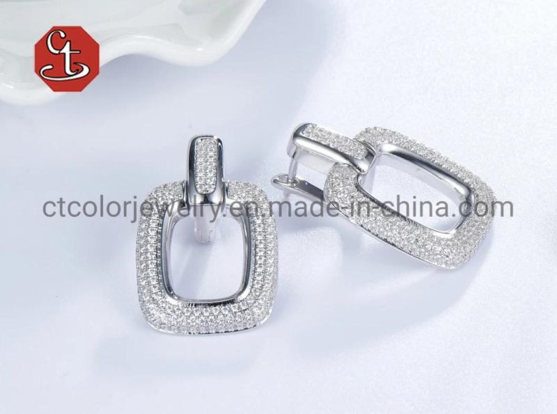 High Quality Link Hoop Earring CZ Stone Circle Round Silver Earring