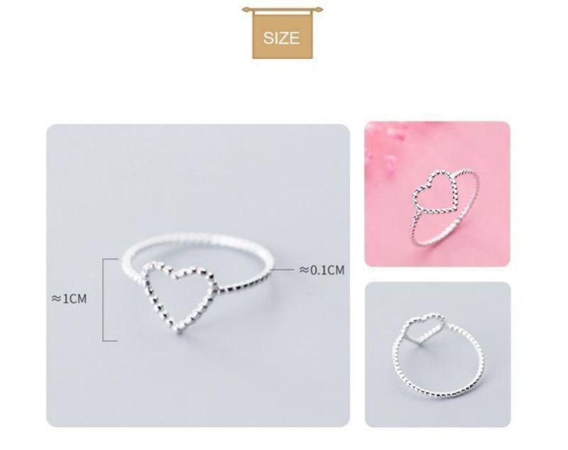 925 Sterling Silver Simple Cute Hollow Heart Finger Ring Size 6 7 8 for Women Silver Jewelry