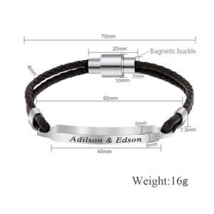 2021 Astofli Custom Name Lettering Men&prime; S Leather Bracelet Magnetic Buckle Stainless Steel Bar Personalized Braided Bracelet