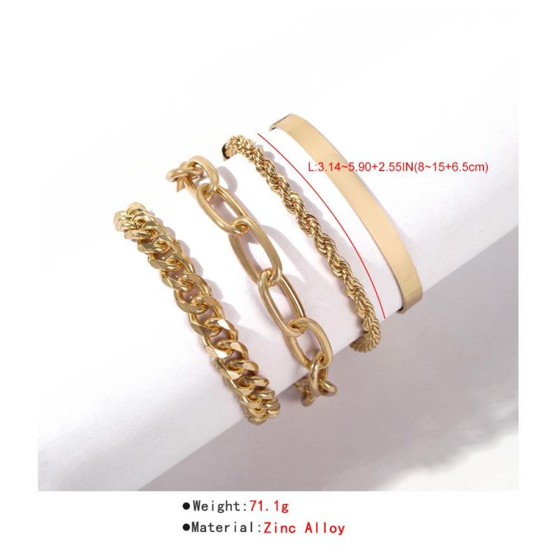 2021 Trending Products Best Selling Fashion Gold Alloy Thick Chain Multi-Layer Bracelet Bangle Jewelry Women, Adjustable Girl Bracelets