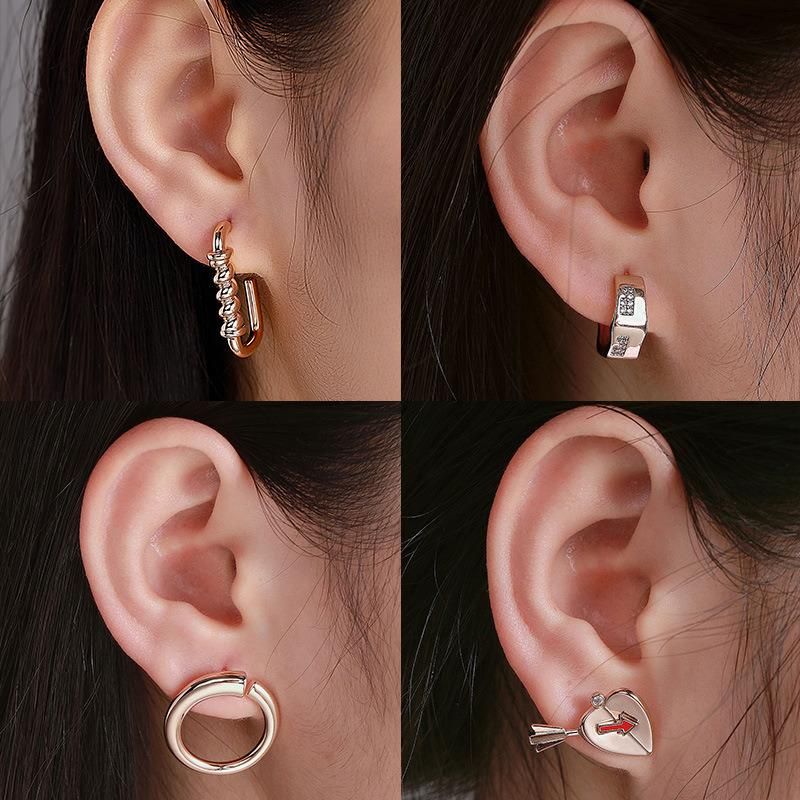 Cross-Border European and American Simple Geometric Metal Earrings with High Sense of Korean Temperament Zircon Earrings