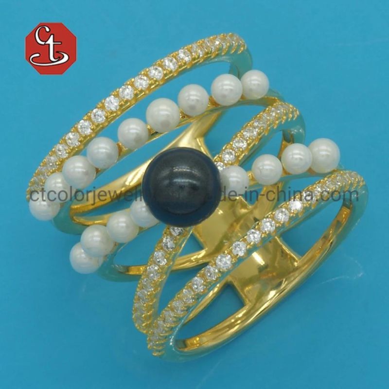 Elegant Multi-Layer Pearl Ring Bead Finger Ring Women Girl Party Gifts Jewelry