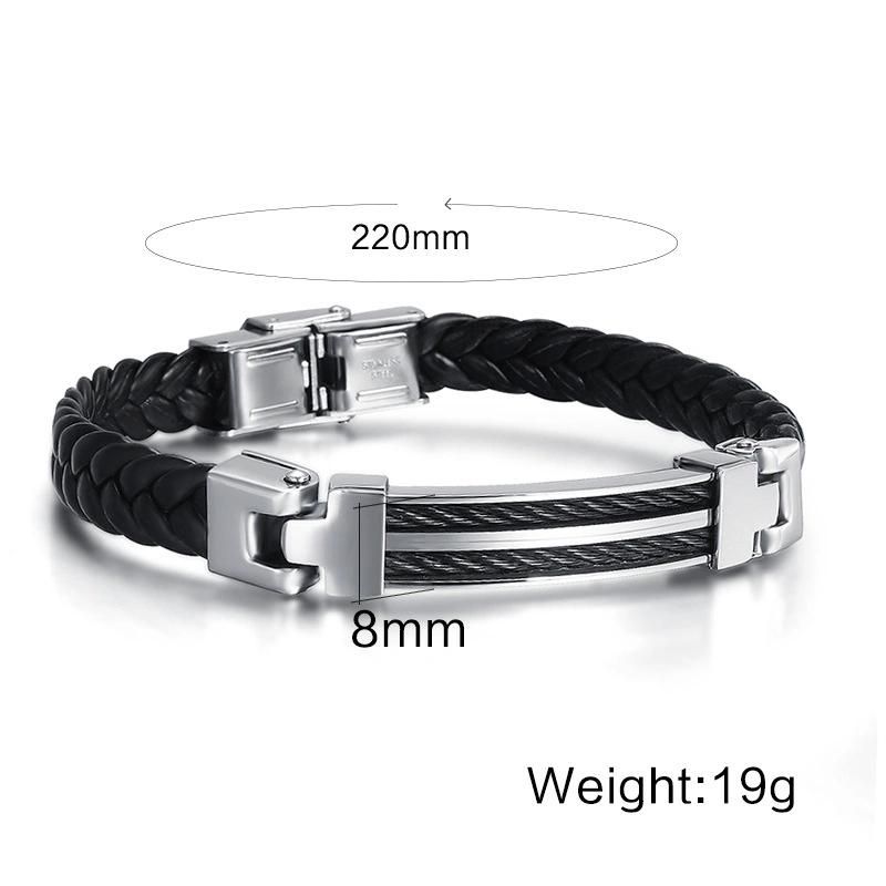Stainless Steel Wire Cable Leather Mens Cable Wire Bracelet