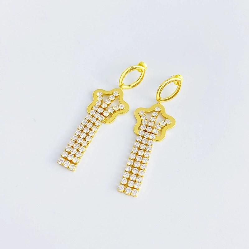 Tassels Female Zircon Chain Plated 18K Golden Copper Earrings